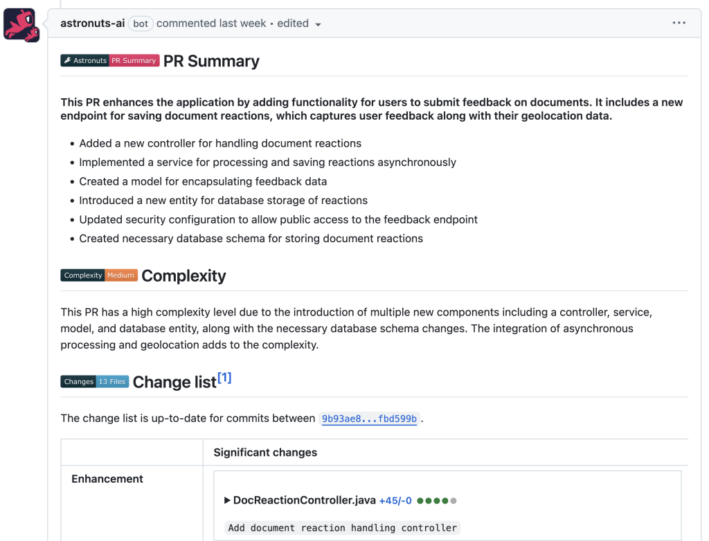 PR review summary showing as a GitHub PR comment